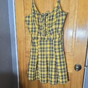 Hot Topic Yellow Plaid Lace-Up Dress